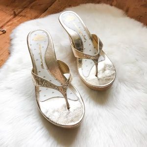 Gold Wooden Heeled Sandals